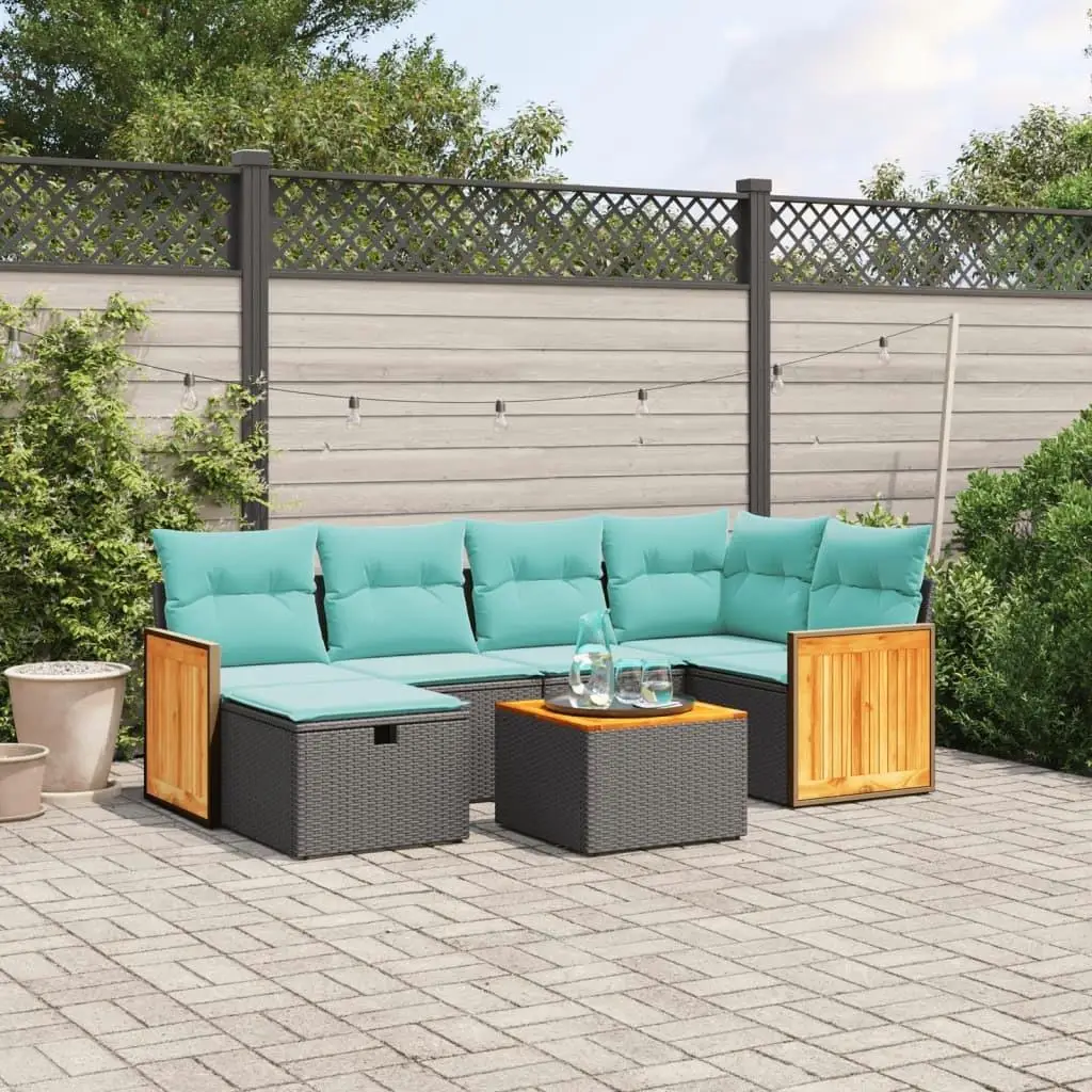 

7 Piece Outdoor Patio Sofa Set Cushioned Black Rattan Furniture Garden Lounge Seating