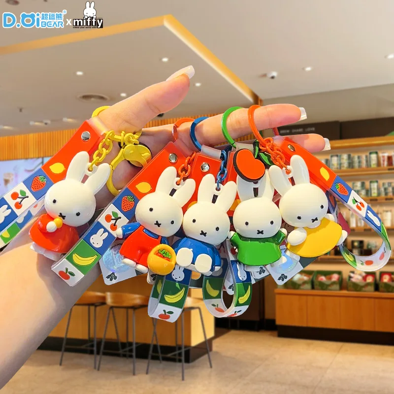 Authentic Cartoon Miffy Classic Fruit Series Cute Bag Car Keychain Small Gift Y2k Fashion Toys Anime Frind Kawaii Personalized