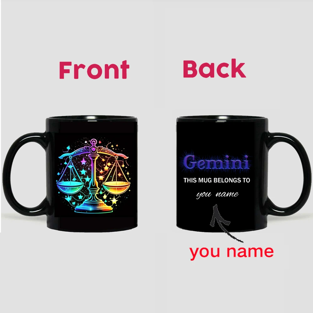 One custom-named zodiac sign coffee mug, 11 ounces, reusable, perfect for birthdays, Christmas, Halloween, and Thanksgiving.