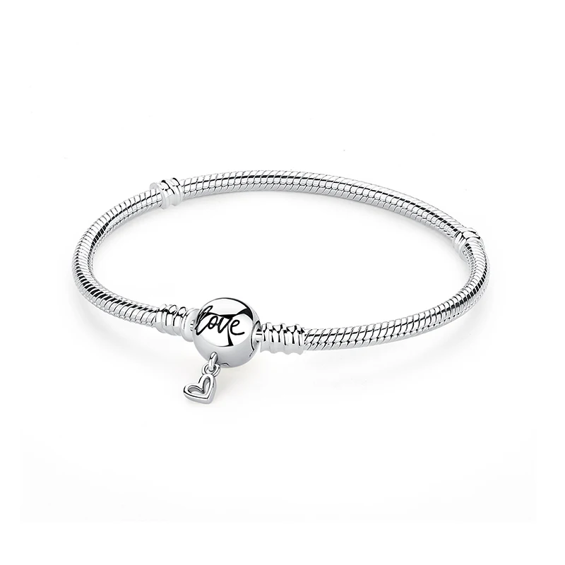 Original 925 Sterling Silber Armbänder Armreifen Liebesherz Clip Charms Perlen Schlangenketten für Frauen Roségold DIY Luxus Schmuck