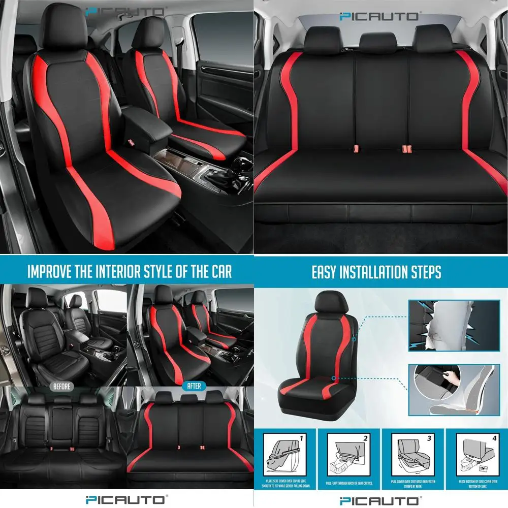 

Роскошные водонепроницаемые чехлы для автомобильных сидений, полный комплект для передних и задних сидений, черно-красный ПВХ, совместимы с подушками безопасности