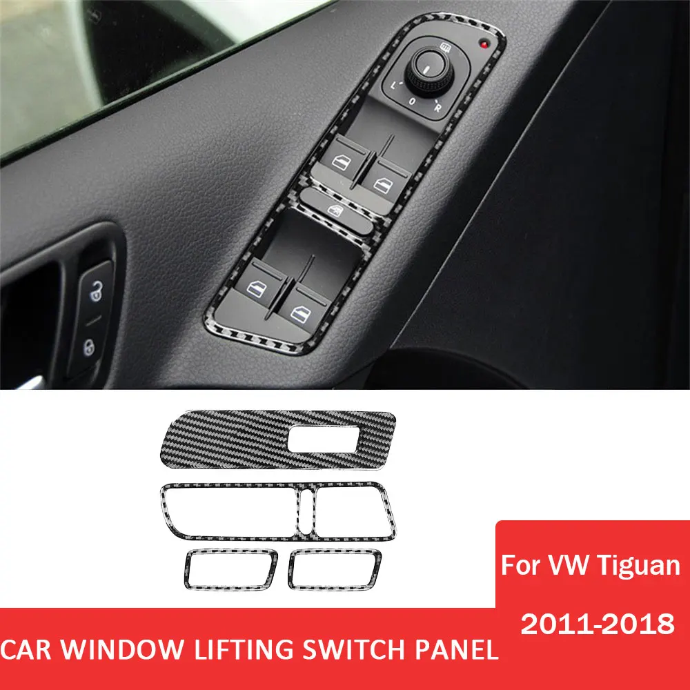 

4PCS Car Window Glass Lifting Panel Trim Sticker Carbon Fiber for Volkswagen VW Tiguan 2011-2018 Auto Inteior Accessories