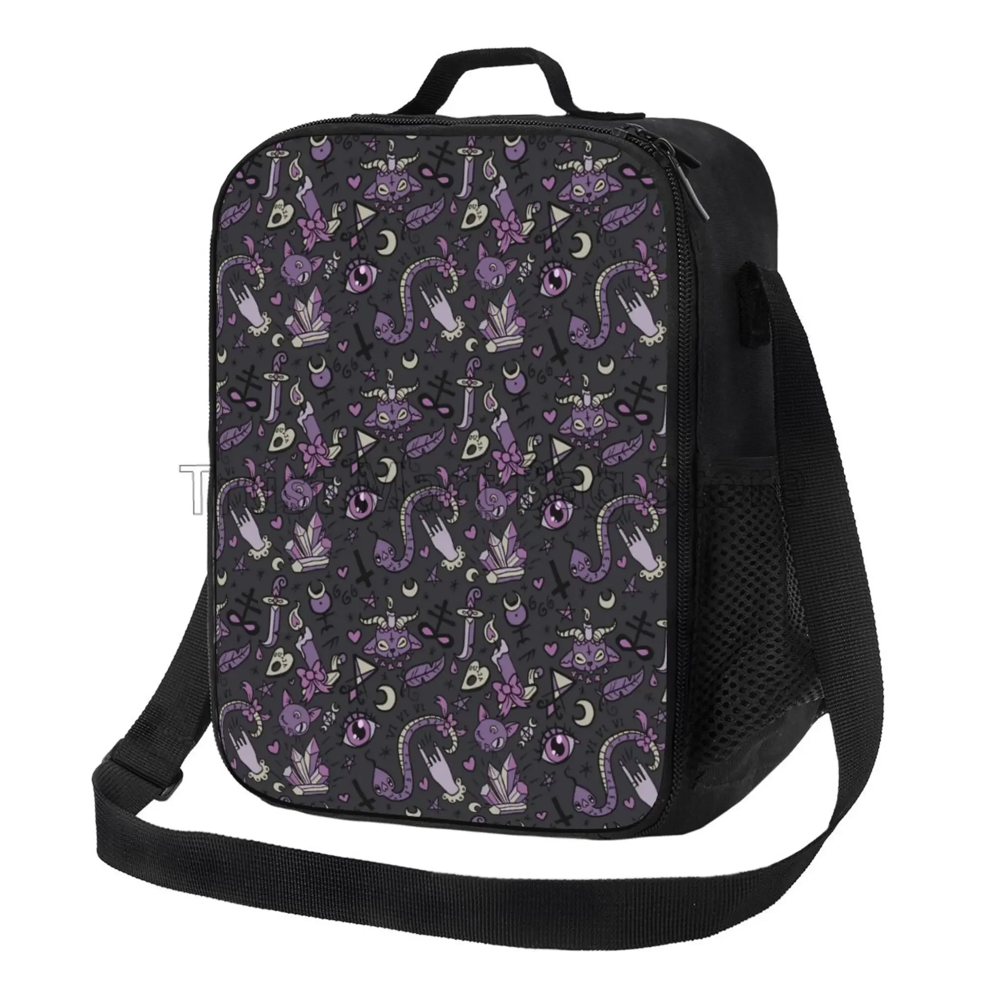 

Magic Goth Spooky Gray Purple Black Lunch Box Witch Reusable Insulated Lunch Bag with Adjustable Strap for Work Travel Picnic
