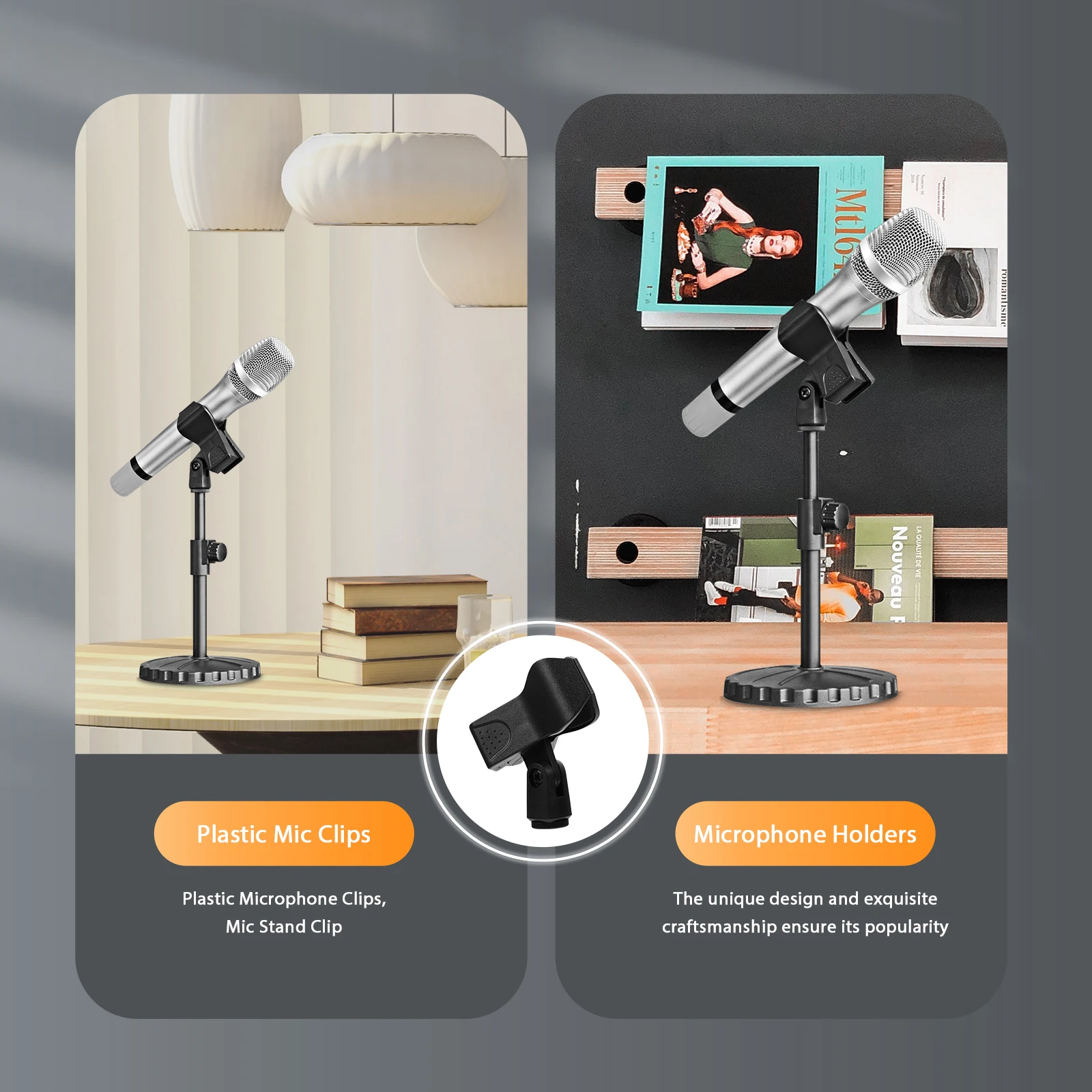 

4pcs Microphone Clip Durable Plastic Adjustable Angle Bracket Hanging Hanger Mic Stand Accessory Practical Holder
