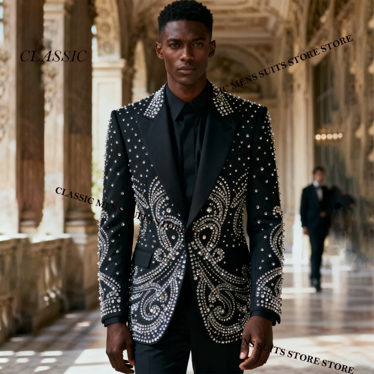 

Индивидуальные металлические ювелирные изделия с орнаментом, смокинг, мужские костюмы, роскошный свадебный пиджак для жениха, мужской пиджак для выпускного вечера, тонкий вечерние Ternos Completo