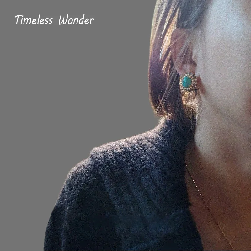 الخالدة عجب ريترو الزركون فو حجر قلادة سلاسل N زر أقراط النساء مصمم طقم مجوهرات العصرية نادر خمر 4612 #6