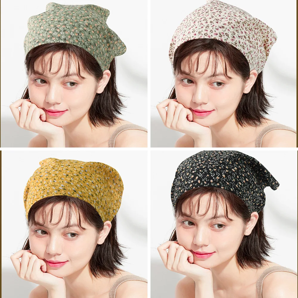 Spring Fresh Thin Floral Satin Fabric Accessory Band Tied Hair Triangle Headband For Women Headband Fashion Korean Style Hair
