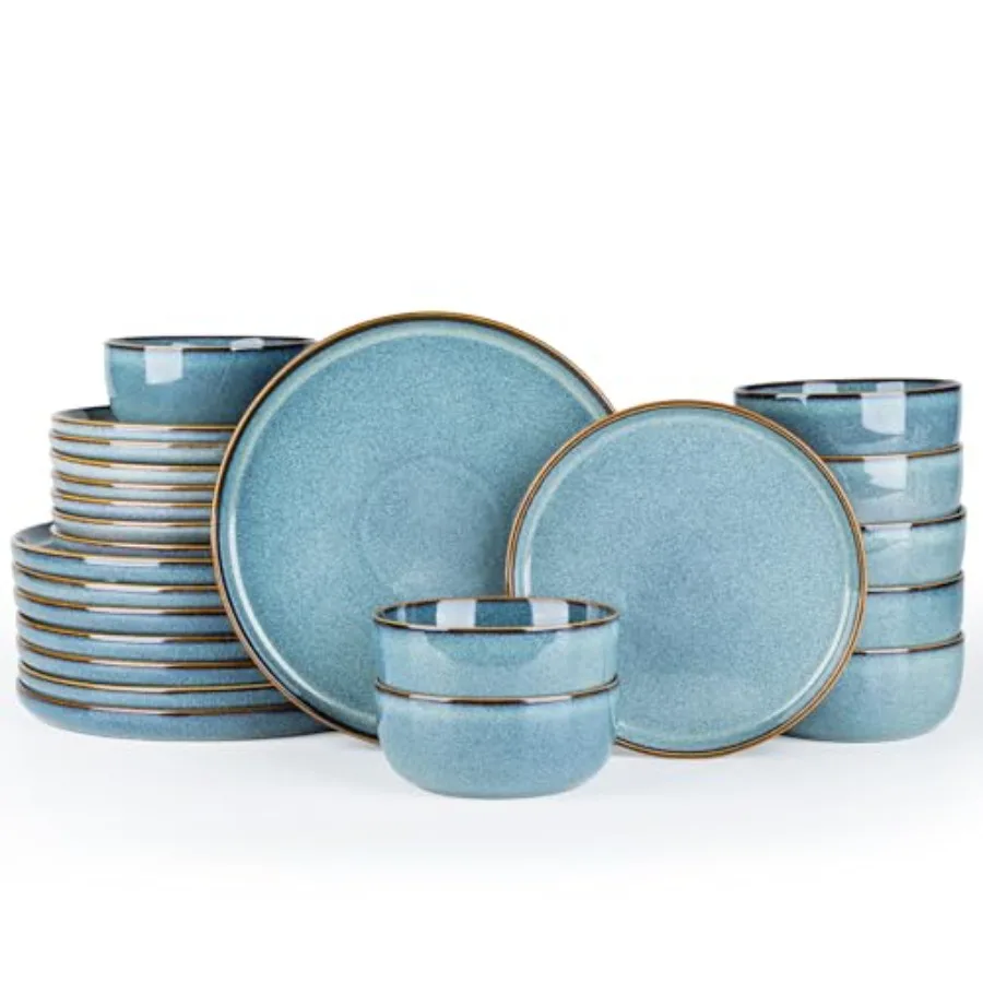 

Ceramic Dinnerware Sets for 8, 24 Pieces Stoneware Plates and Bowls Sets, Scratch Resistant Dishes, Dishwasher and Microwave Sa