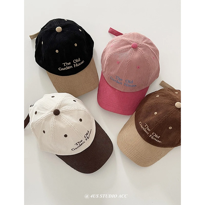 Retro Color Matching Corduroy Peaked Cap Women's Korean-Style All-Match Embroidered Letters Autumn and Winter Baseball Cap