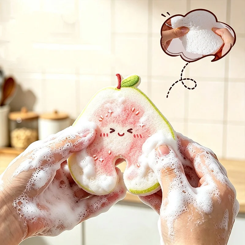 8/4 Pieces of Random Styles, Cartoon Fruit-Shaped Wood Pulp Dishwashing Sponges, Dual-Purpose Kitchen Cleaning Pads, Used for Washing Dishes and Pots, Halloween and Christmas Gifts