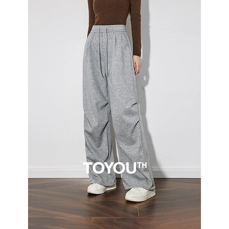 TOYOUTH Women Casual Pants 2024 Autumn Winter New American Style Elastic Waist Drawstring Wide Leg Sports Sweatpants