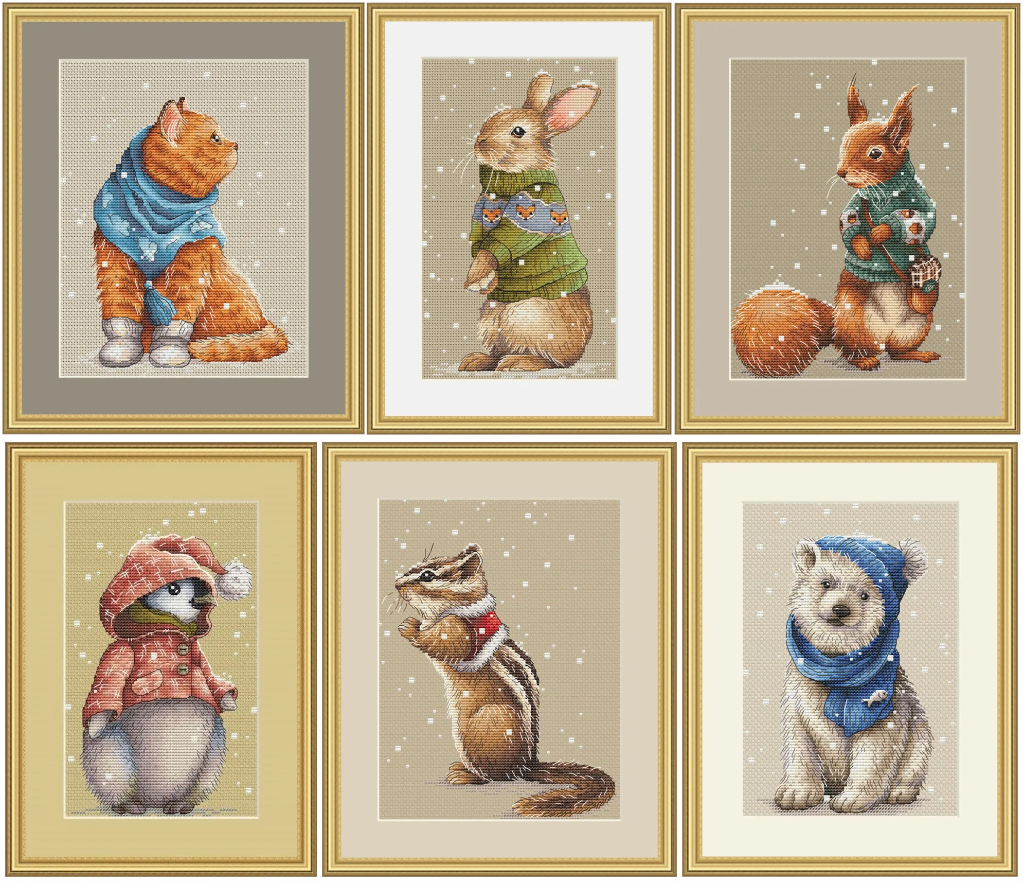 QIUSI Needlework, DIY Cross Stitch Embroidery Kit,Cute Winter Bear Bunny Cat Unprinted Counted Cross-Stitch Handwork Craft Gift