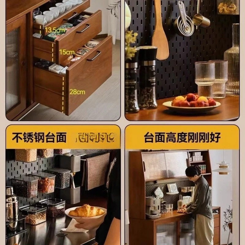 Solid wood dining side vintage combination high cabinet perforated board Nordic white oak wine cabinet wall against wall
