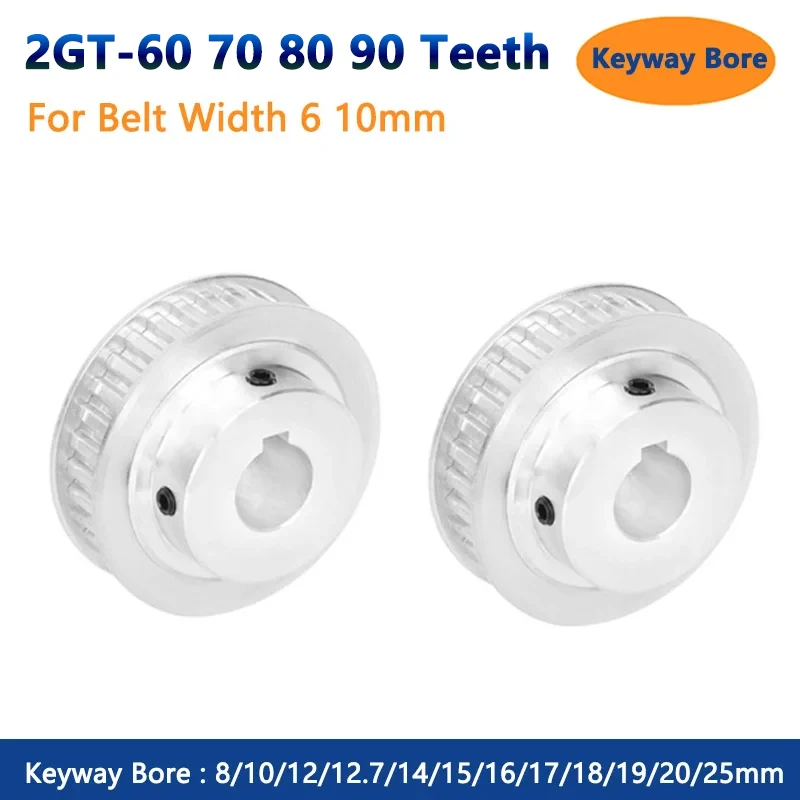 

1pc 60T 70T 80T 90T 2GT Timing Pulley Keyway Bore 8 10 12 12.7 14-25mm for Width 6/10mm GT2 Synchronous Belt 60 70 80 90 Teeth