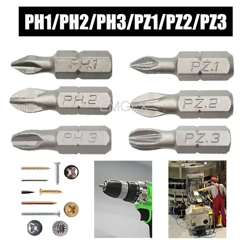 10Pcs 25mm PZ1/PZ2/PZ3/PH1/PH2/ PH3 Phillips Hex Bit Set Shanked Mini Anti Slip Screwdriver Bits for Drill Magnet Batch Head