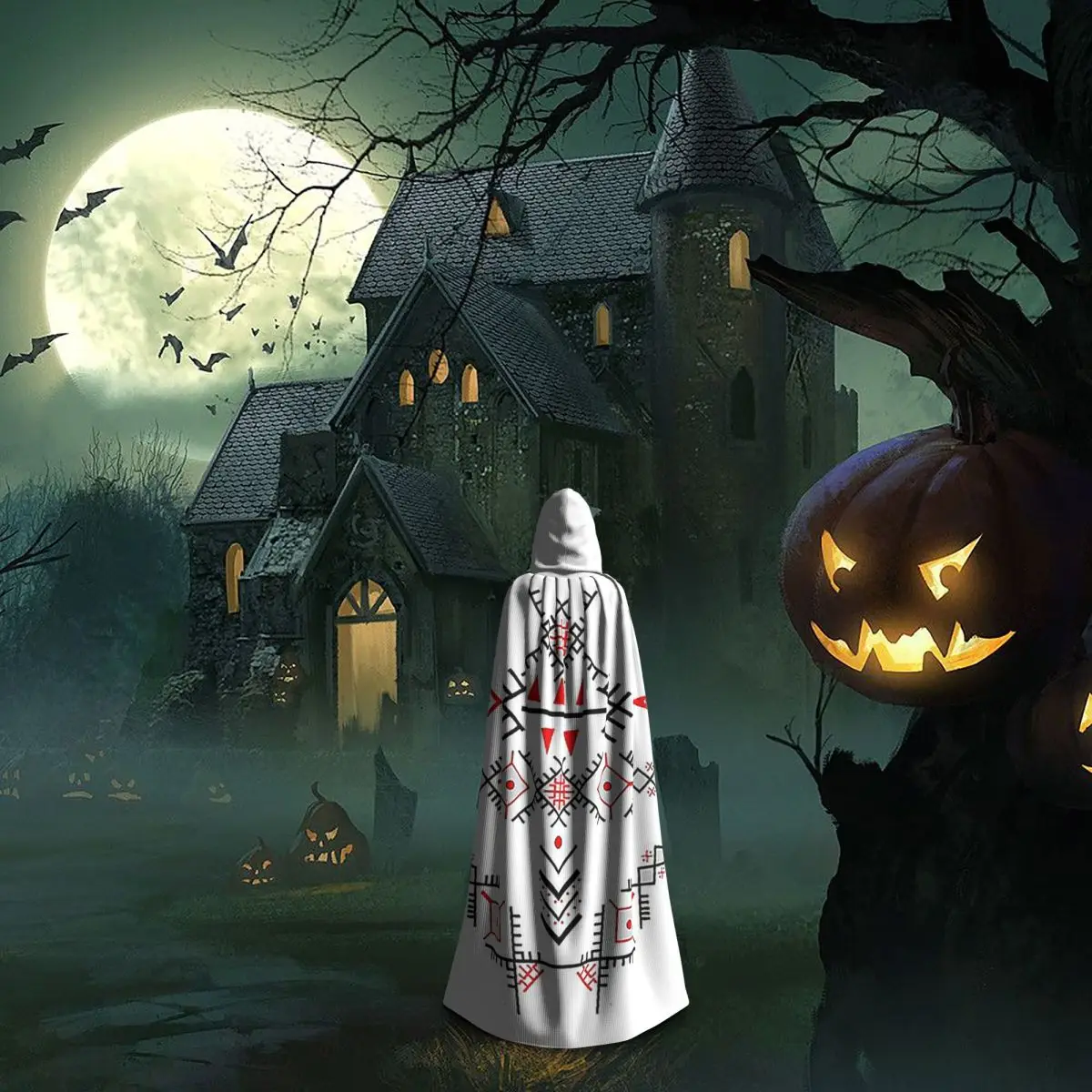 Kabyle Jewelry Amazigh Morocco Long Hooded Cloak Witch Medieval Costume Cosplay Cape HalloweenCoat Adult Unisex