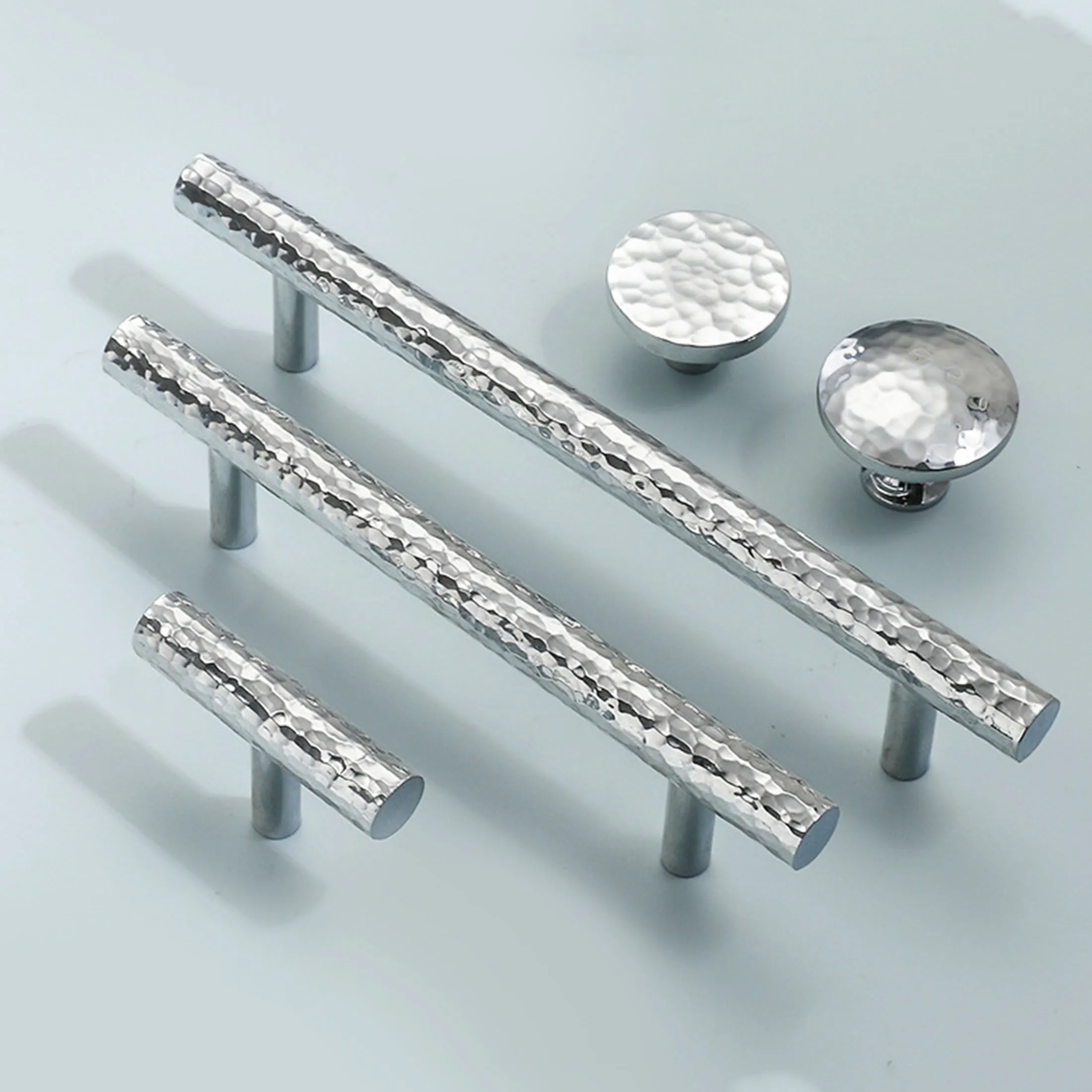Chrome Silver Hammer Pattern Cabinet Handles Light Luxury French Wardrobe Cupboard Pulls Creative Semicircle Drawer Knobs 64mm