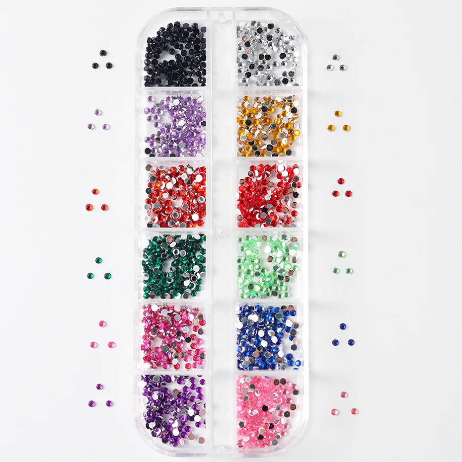 12 สีมินิคริสตัลเล็บ Art Rhinestones 2mm Flatback อัญมณีที่มีสีสันอัญมณีตกแต่งอเนกประสงค์สําหรับเล็บเครื่องประดับอุปกรณ์เสริม