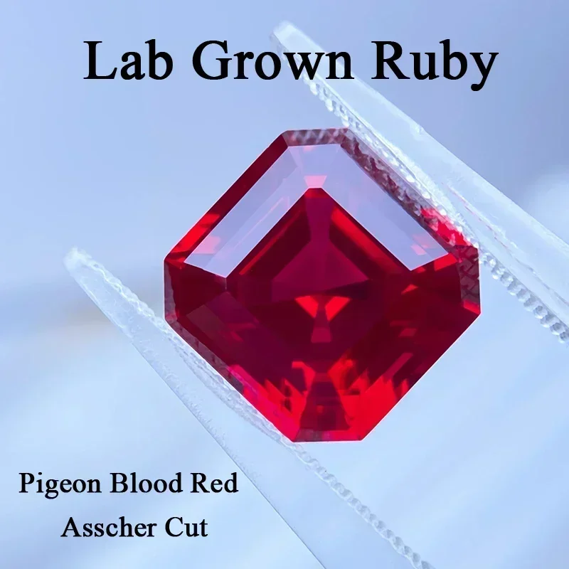 

Lab Grown Rudy Asscher Shape VVS1 Pigeon Blood Red Charms for Jewelry Making Ring Necklace Earrings Main Materials