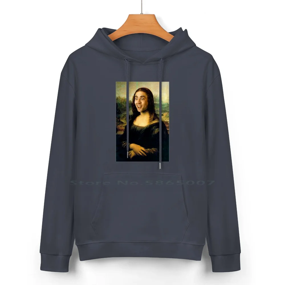 Mona Lisa ~ Nicolas Cage Pure Cotton Hoodie Sweater 24 Colors Nicolas Cage Watching You Mona Lisa Funny Geek  Joke Awesome