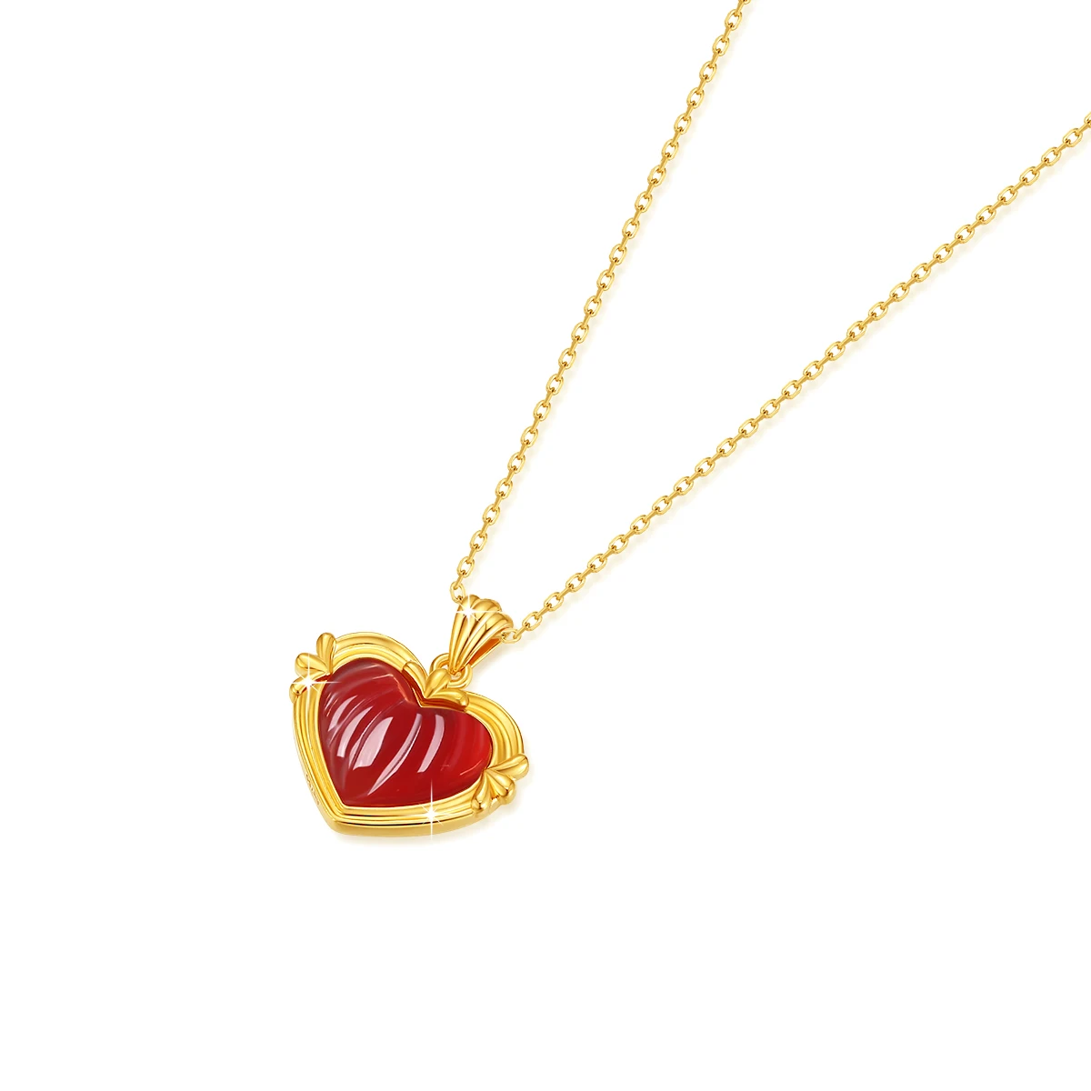 Szjinao Pure 18k Gold Heart Pendant Necklace For Women 100% Real Gold Natural Red Agate Stone AU750 Jewelry Hypoallergenic Sale