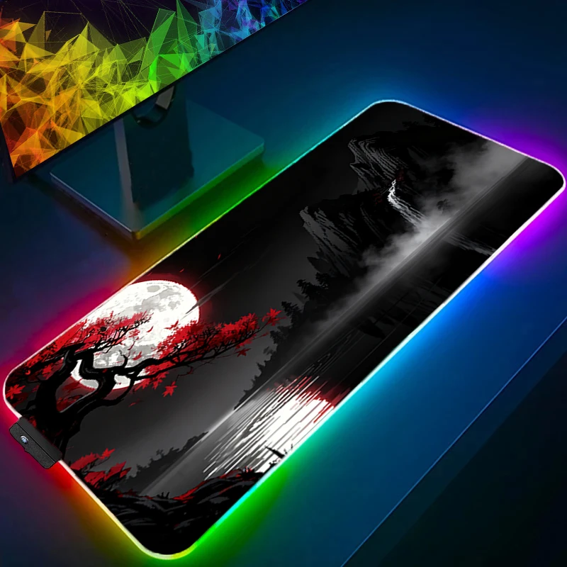 LED XXL Mouse Pad N-Night scenery Mini Pc Anime Gamer Computer RGB Mousepad Gaming Accessories Tablet Varmilo Keyboard Backlight