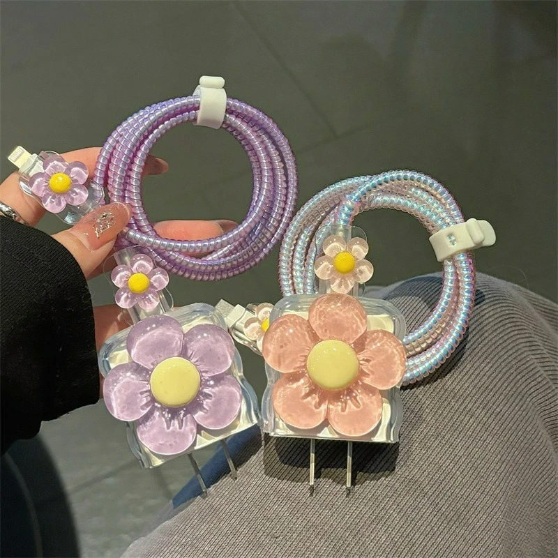 

Fresh Flower USB Cable 18/20W Charger Protector USB Cable Charging Head Winder Case Protector for iPhone 16/15 14 13 12
