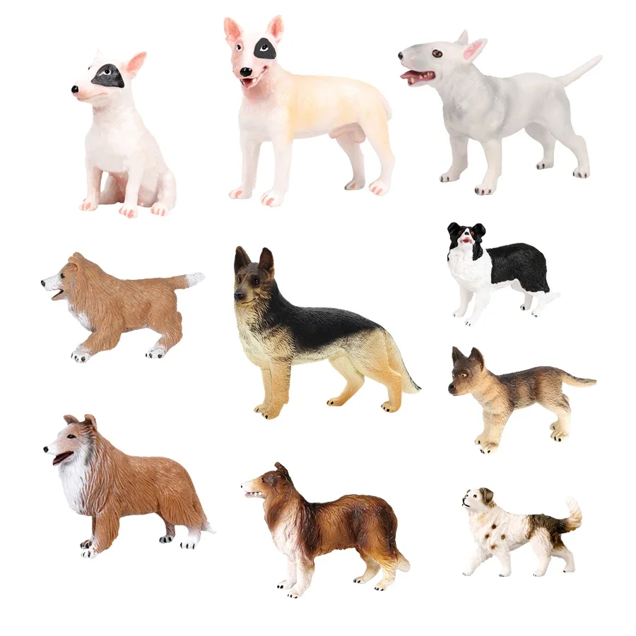 Figurine d'animal en plastique de simulation, chien de compagnie mignon, figurines de Bull Terrier, ensemble de jeu, modèle Collie, décoration de collection, jouets pour enfants, cadeau