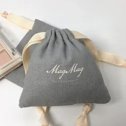 Gray Cotton Gift Bags 5x7cm 7x9cm to 15x20cm 50pcs/Lot Makeup Eyelashes Hair Canvas Packaging Dust Sack Jewelry Pouches