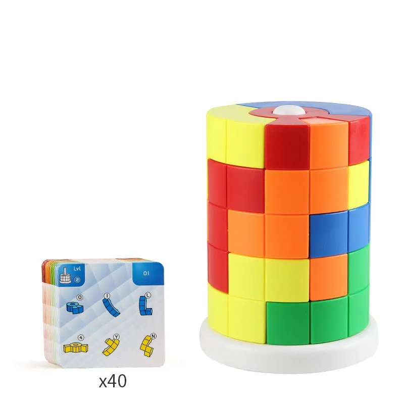 어린이 DIY 퍼즐 변경 가능한 큐브, 창의적인 원통형 쌓기, 40 개의 챌린지 카드, 과학 교육 퍼즐 빌딩 블록 장난감