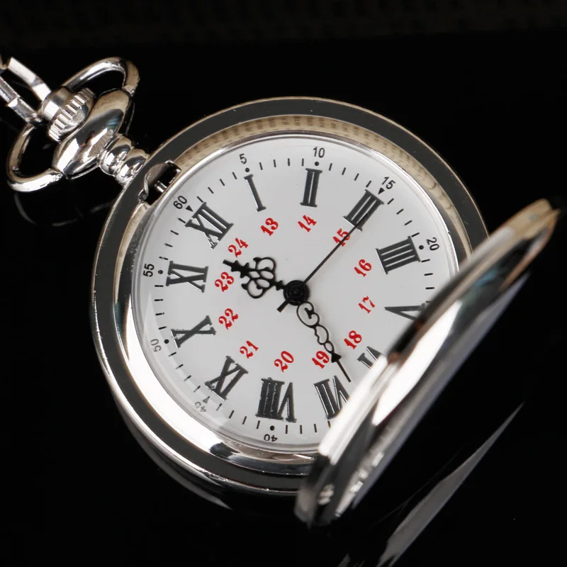 ساعة جيب كوارتز فضية ناعمة مع سلسلة ساعة Steampunk وقلادة مع سلسلة هدايا للنساء والرجال Reloj De Bolsillo