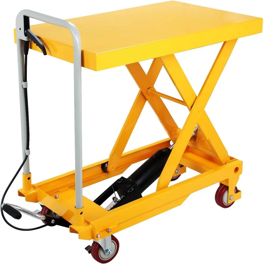 

Adjustable Height Folding Scissor Lift Table Cart, 9-28.5 Range, 500lbs Capacity, with Handle and Wheels
