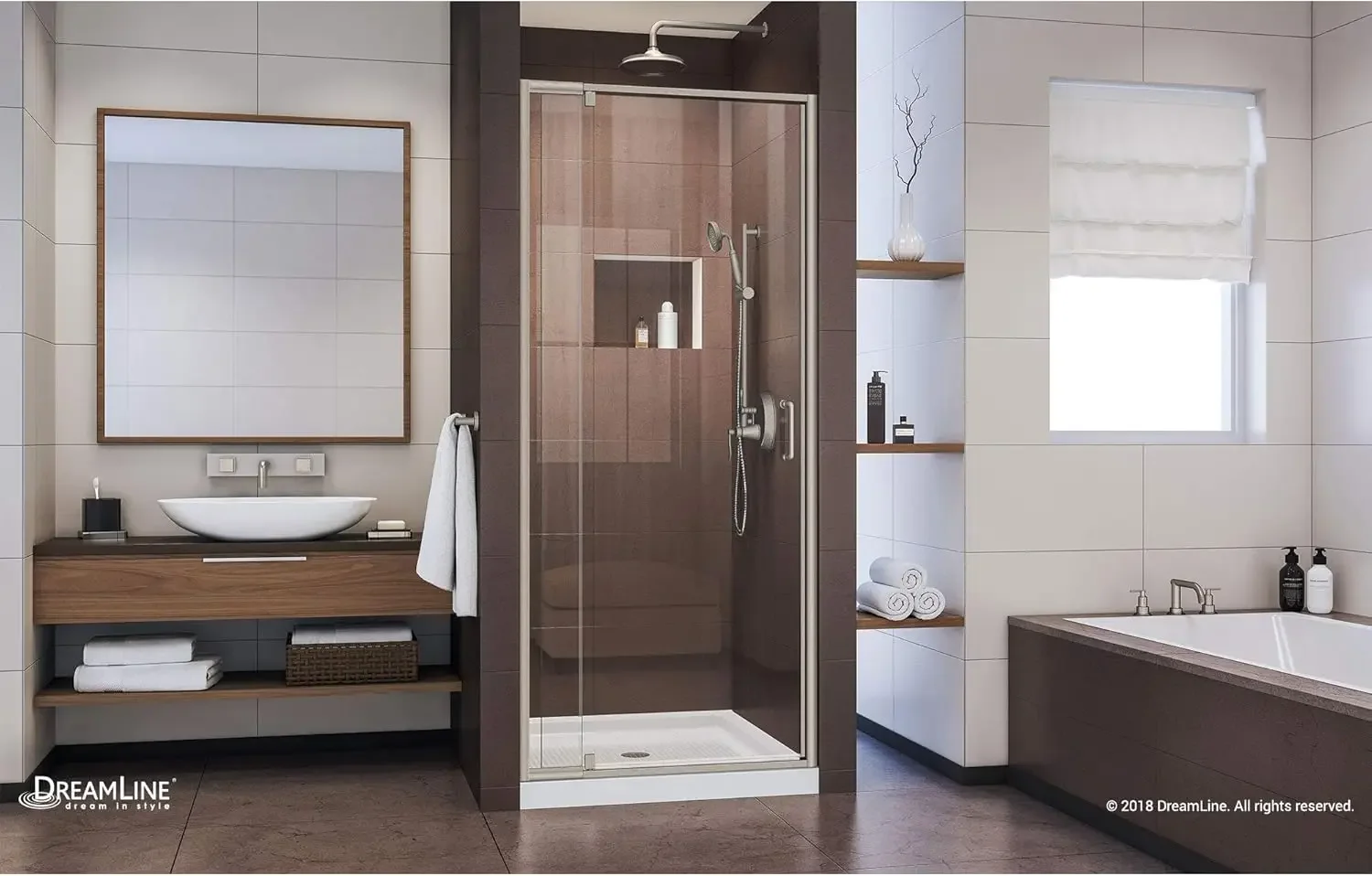 Semi Frameless Pivot Shower Door in Brushed Nickel Professional Installation Recommended Design That Is Built To Last