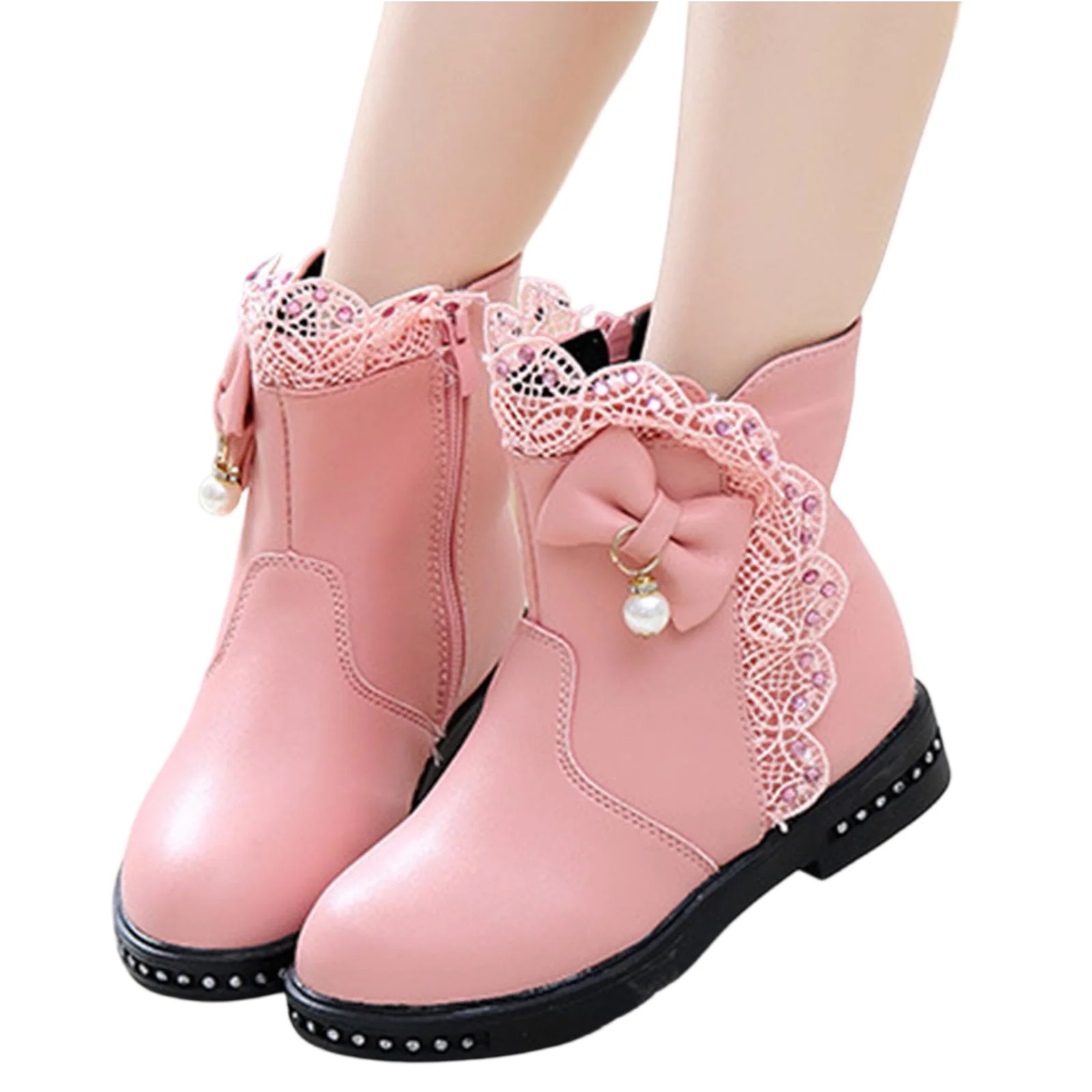 

Autumn Winter Warm Cotton Lace Bow-knot Pearls Pendant Princess Sweet Rubber Boots Snow Boots Children Boots for Girls 2026