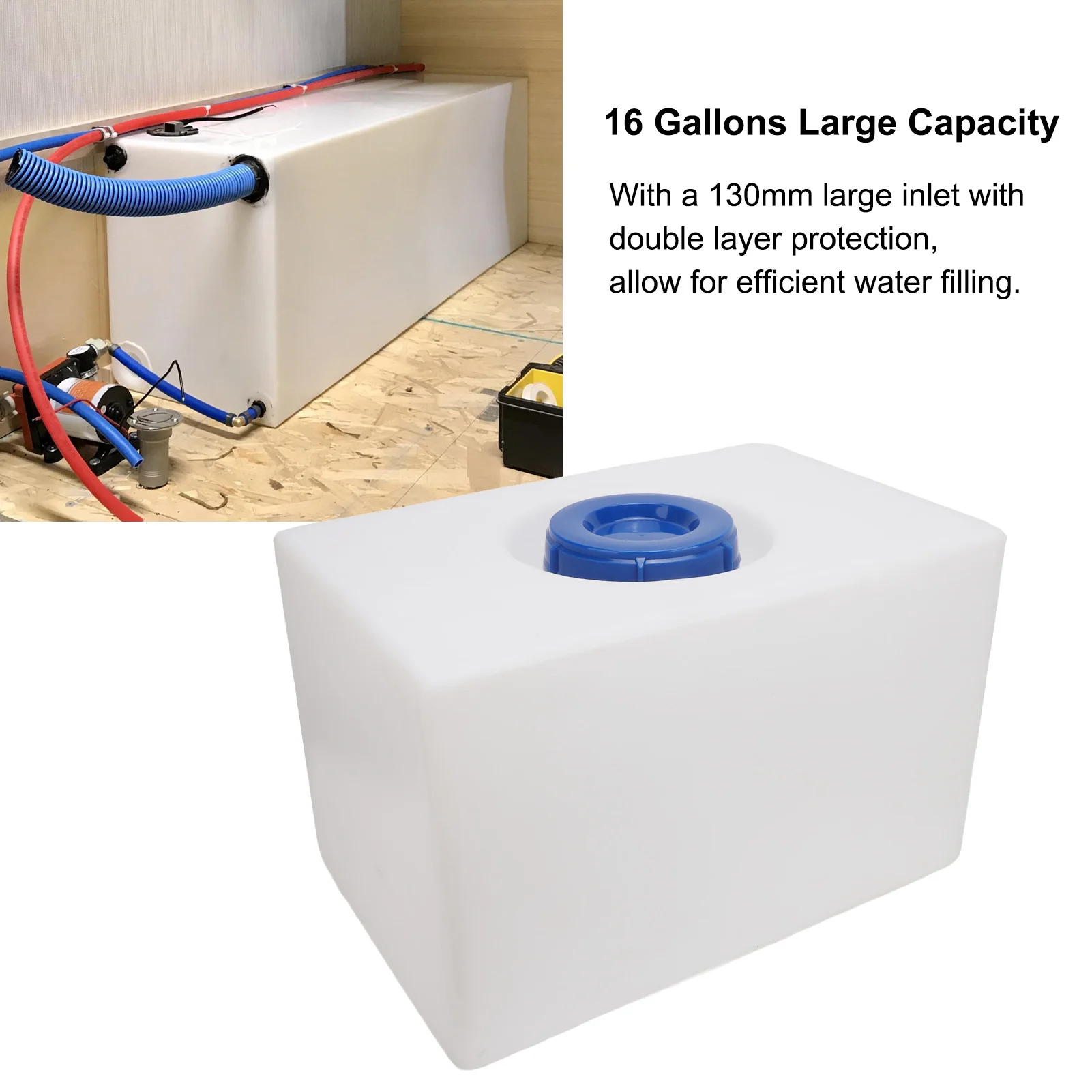 16 Gallons RV Water Tank Perfect Sealing Leakage Proof RV Water Storage Container Tank For Trailer Camper Boat Yacht