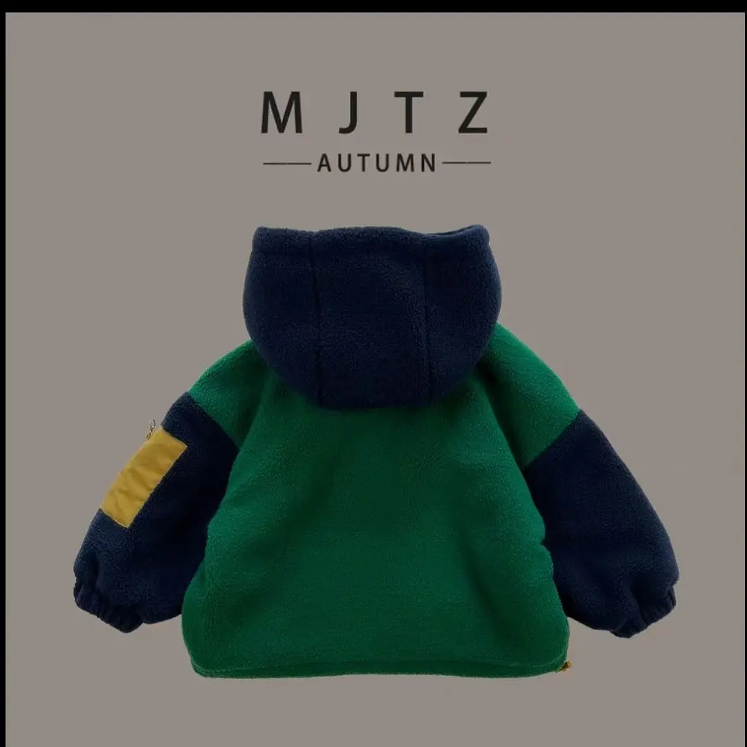 Boys Outerwear Autumn Winter Zipper Clothes with Thick Fleece 2024 New Patchwork Fashionable Lamb Wool Warm Children\'s Clothing