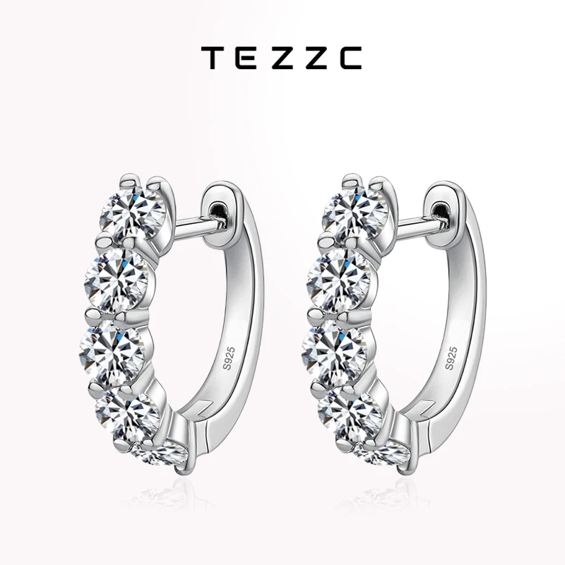 Tezzc 3mm Full Moissanite Earrings for Women 925 Silver with Gold Plated Sparkling Lab Diamond Hoop Earring Jewelry Pass Tested