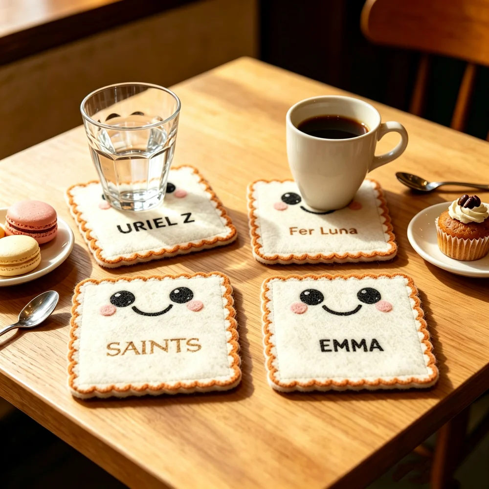 4Pcs Cute Toast Felt Coaster Custom Name/Text Personalized Drink Cup Mat Home Table Protection Decor Gift