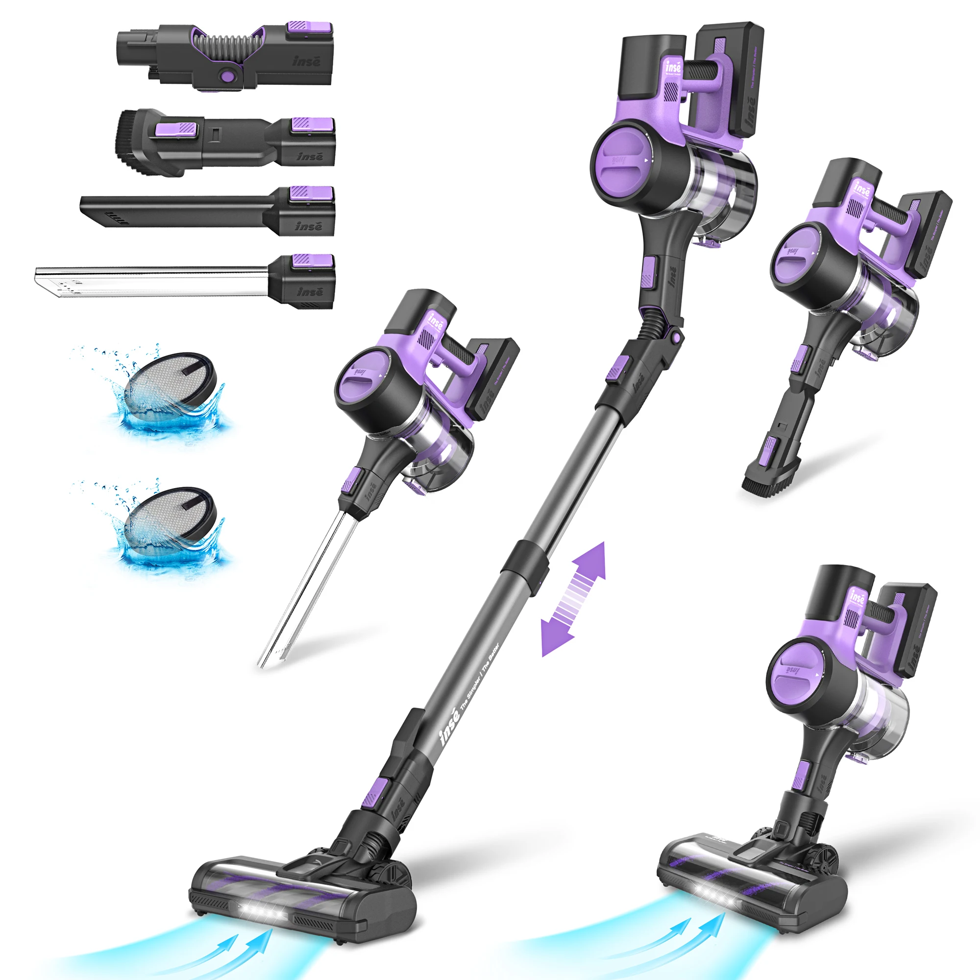 INSE S10 Cordless Vacuum Cleaner, 6-in-1 Stick Vacuum with 30Kpa 350W Suction, Max 50 Min Runtime Rechargeable Vacuum for Home