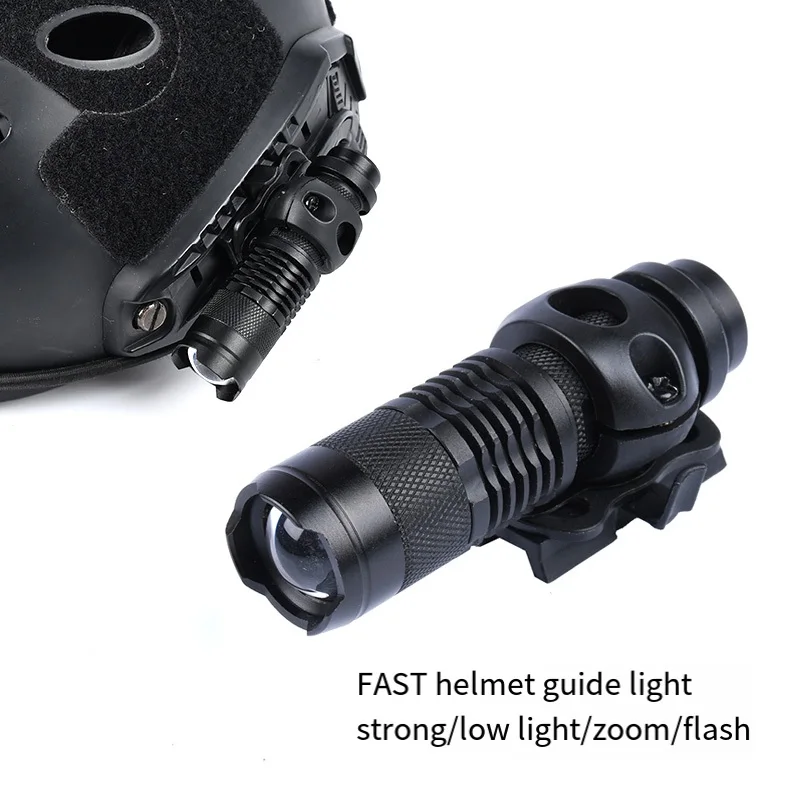 Outdoor Firefighter Fast Helmet Mini Zoom Aluminum Alloy Flashlight Fast Helmet Rail Stroboscopic LED Strong Searchlight