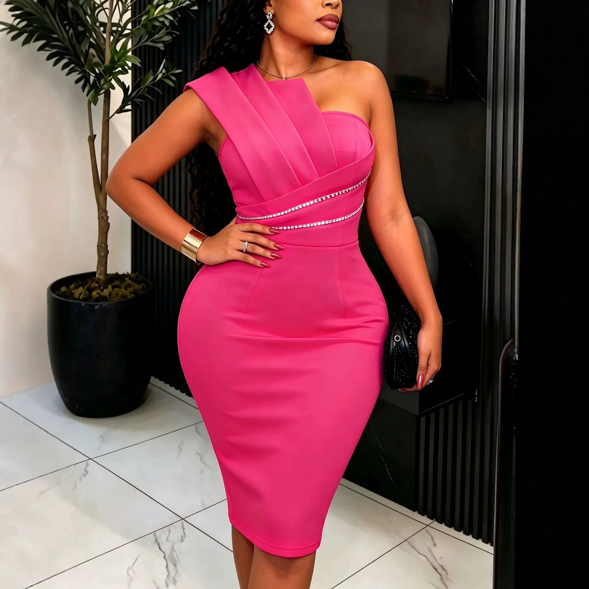 African Women Off Shoulder Bodycon Dress Sleeveless High Waist Package Hip Slim Ceremony Party Wedding Guest Event Outfits
