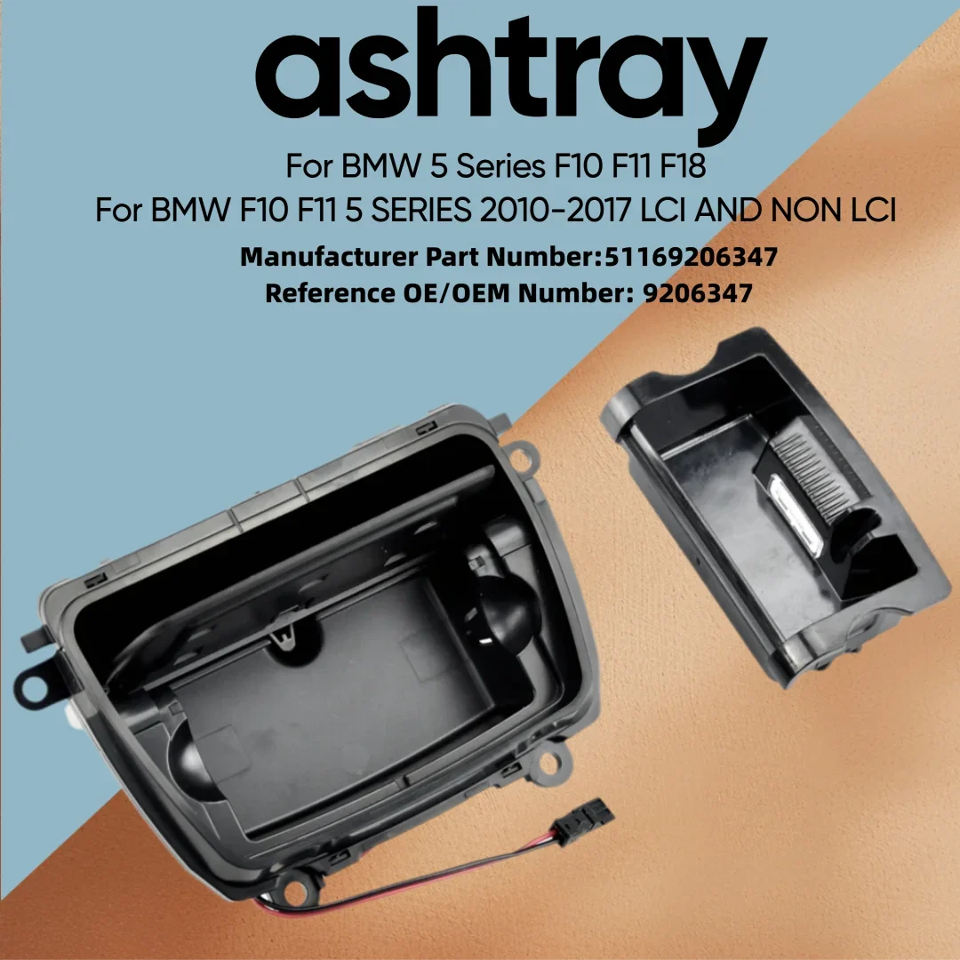 Black Plastic Center Console Ashtray Assembly Box Auto Accessories for BMW 5 Series F10 F11 51169206347 New Condition