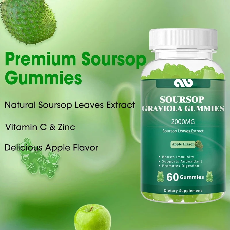 Sourhop Graviola gummies, used for immune support and digestion promotion, vegetarian -60 gummies