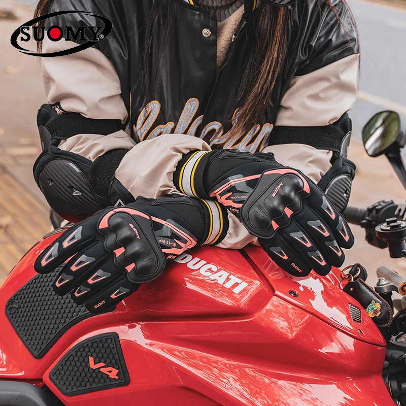 Фиолетовые/розовые зимние перчатки для женщин — водонепроницаемые и ветрозащитные с сенсорным экраном для поездок на велосипеде и мотоцикле (XS-XXL)