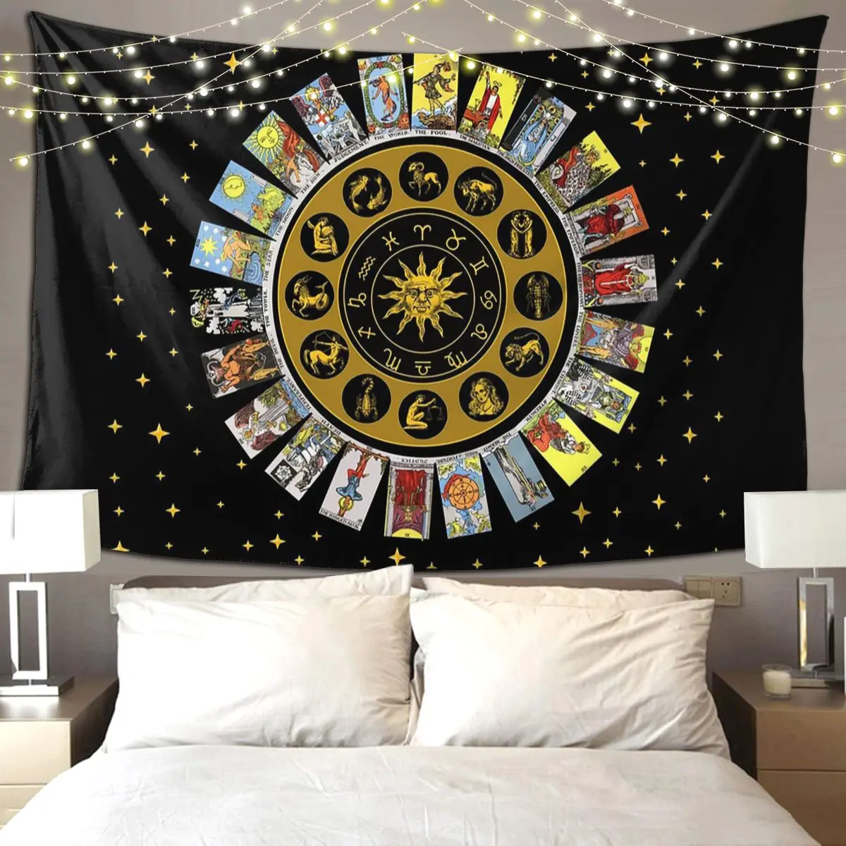 Wheel Of The Zodiac, Astrology Chart The Major Arcana Tarot Tapestry Wall Hanging Aesthetic Home Tapestries Bedroom Dorm Room