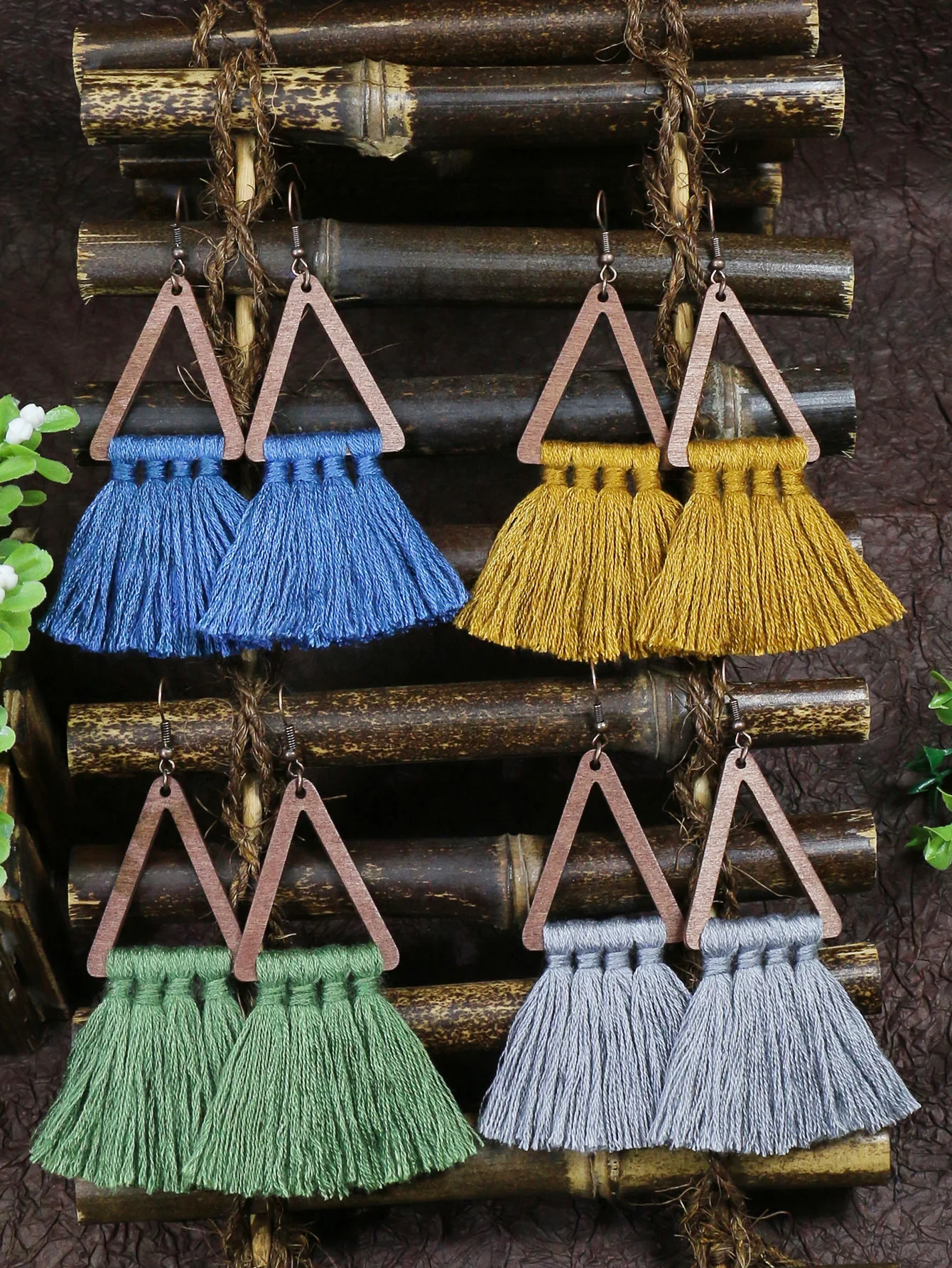 Ethnic Bohemian Style Wooden Tassel Multi-Color Earrings For Women\'s Daily Wear Can Be Paired With Holiday Gifts