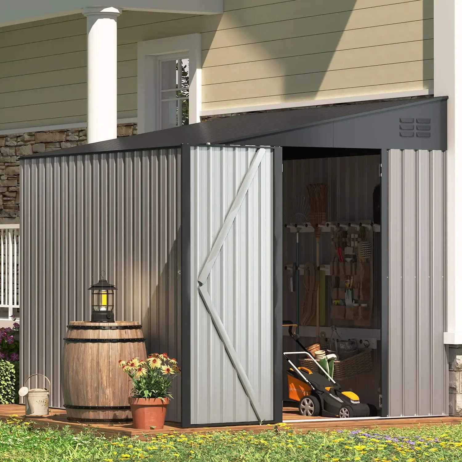 6' X 8' Outdoor Storage Shed, Storages Cabinet Sheds Metal Wall Side Storages Sheds & Outdoor Storage