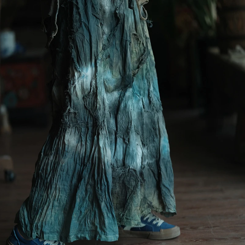 Women Cotton Linen Long Skirt New Arrival 2025 Spring Vintage Style Tie Dye Loose Female Casual A-line Skirts M1423