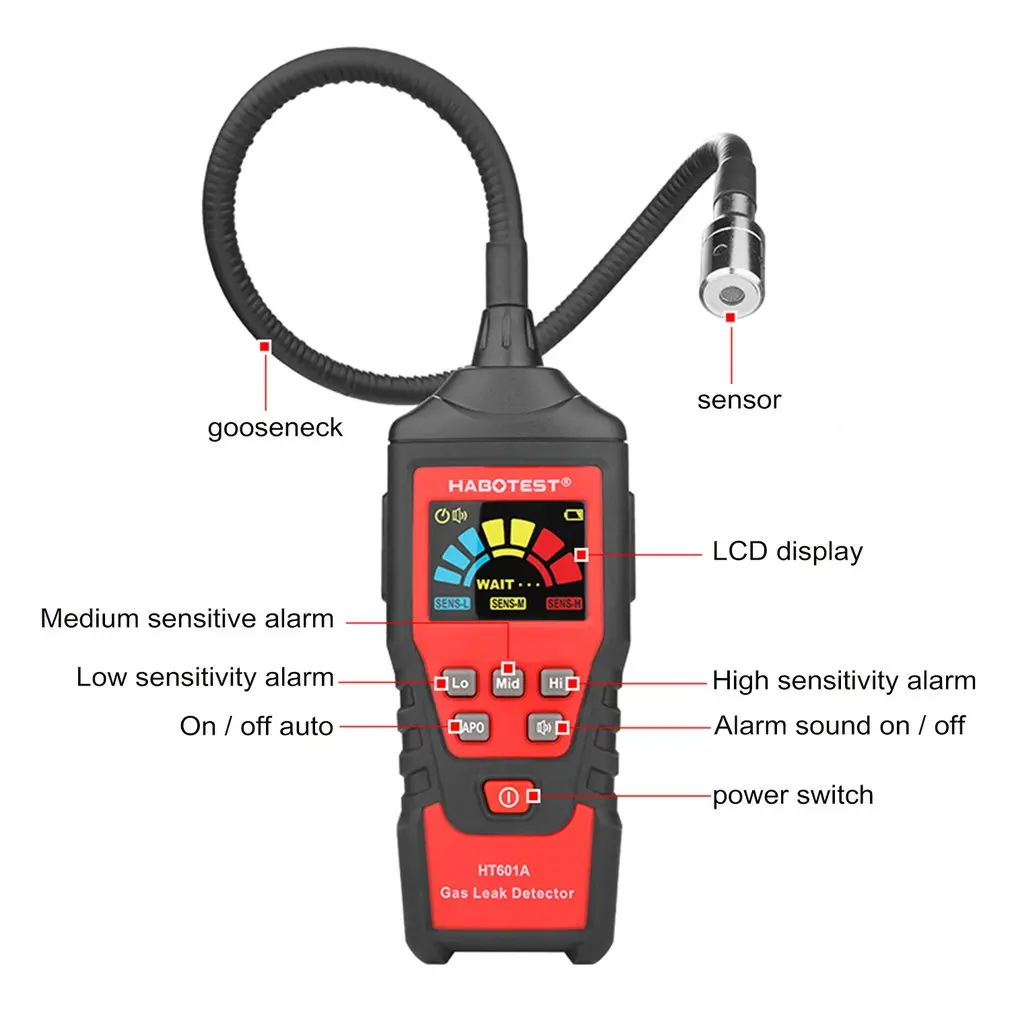 Gas Leak Detector HABOTEST HT601A Flammable Combustible Natural Gas Leak Location Determine Meter Analyzer Sound Alarm