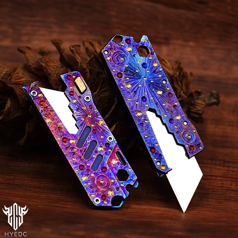 

Star Sky Titanium Push Knife Tactics Pocket Cutter Paper Knife can Replace Blade Art Knife Wallpap EDC